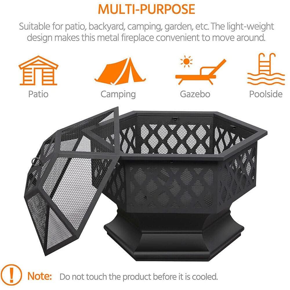 70cm Hexagonal Outdoor Fire Pit & BBQ Grill