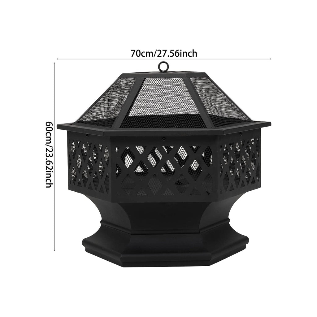 70cm Hexagonal Outdoor Fire Pit & BBQ Grill
