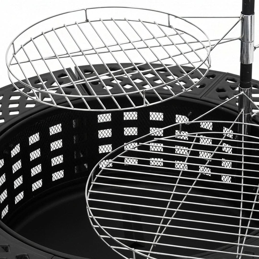 Large Round Fire Pit & BBQ Grill | 93cm Diameter Outdoor Fire Bowl for Garden & Camping