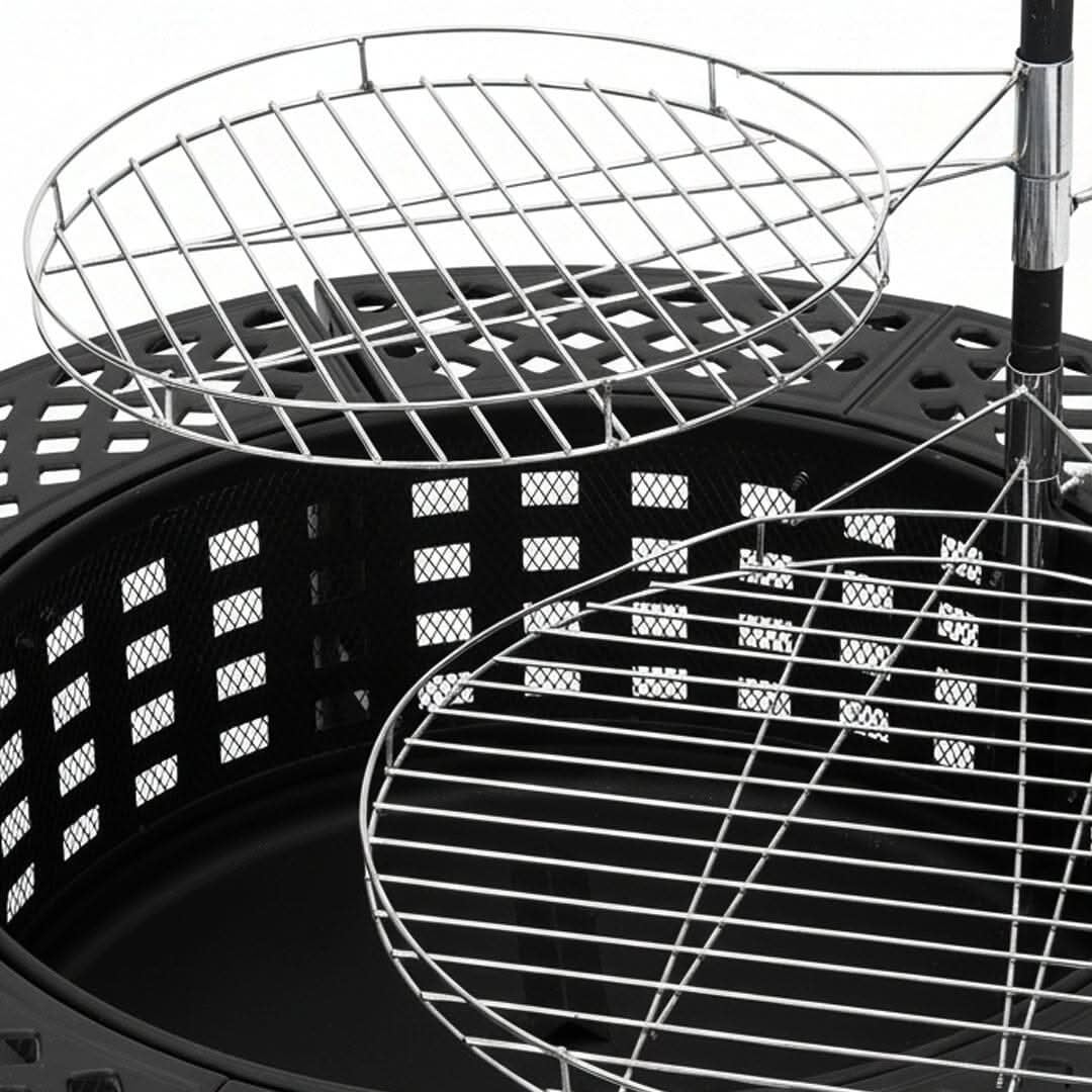 Large Round Fire Pit & BBQ Grill | 93cm Diameter Outdoor Fire Bowl for Garden & Camping