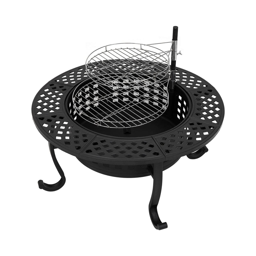 Large Round Fire Pit & BBQ Grill | 93cm Diameter Outdoor Fire Bowl for Garden & Camping