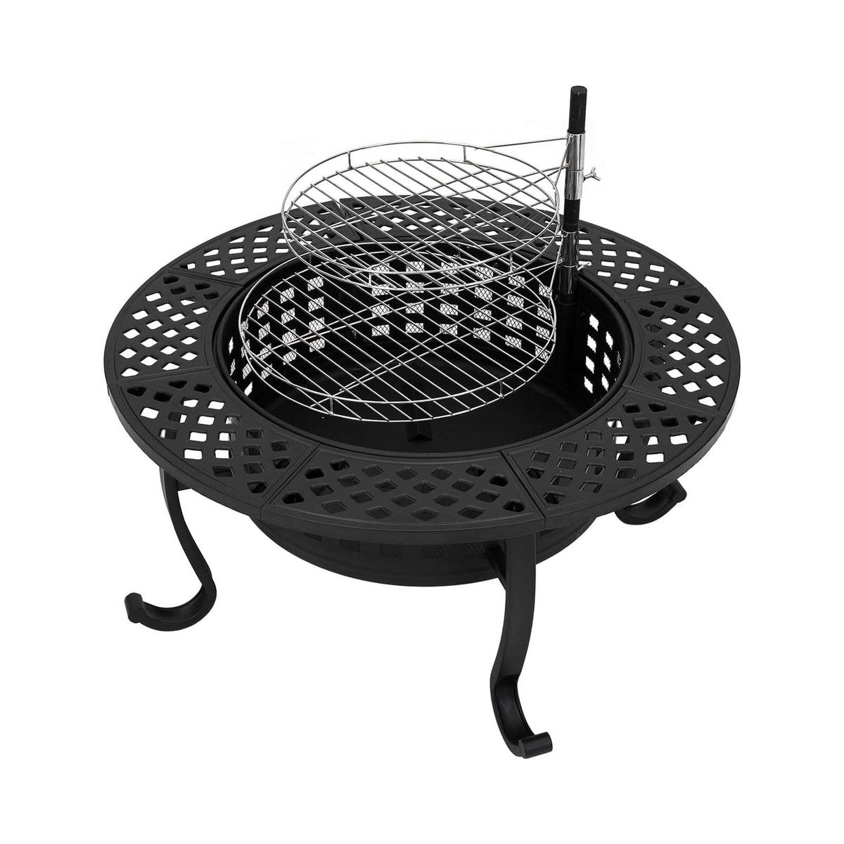 Large Round Fire Pit & BBQ Grill | 93cm Diameter Outdoor Fire Bowl for Garden & Camping