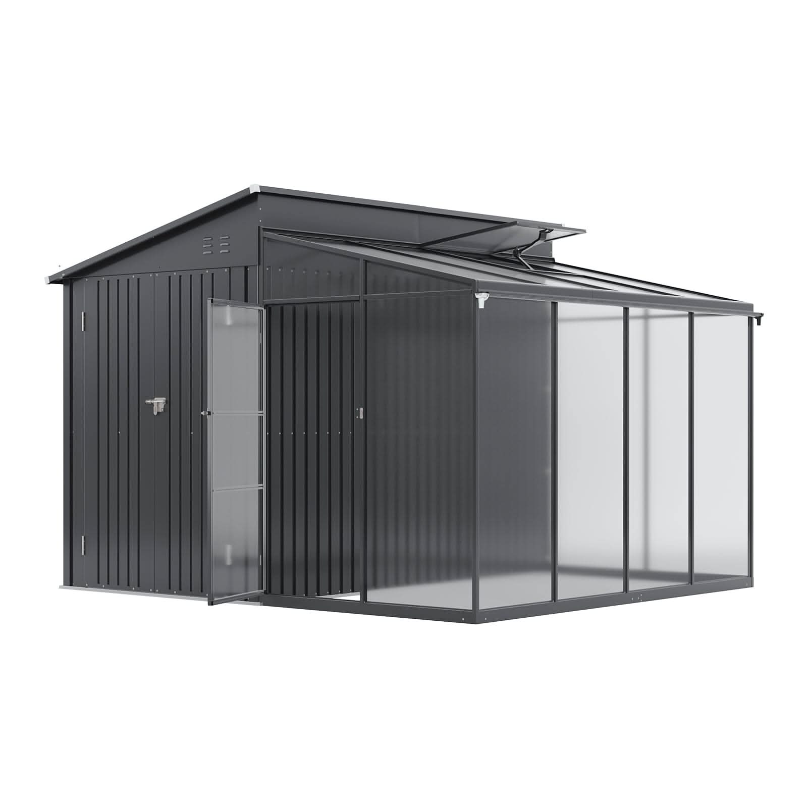 Metal Garden Shed & Greenhouse Combo with Acrylic Panels