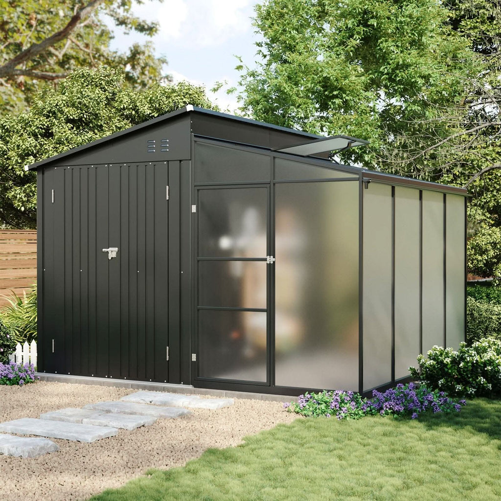 Metal Garden Shed & Greenhouse Combo with Acrylic Panels