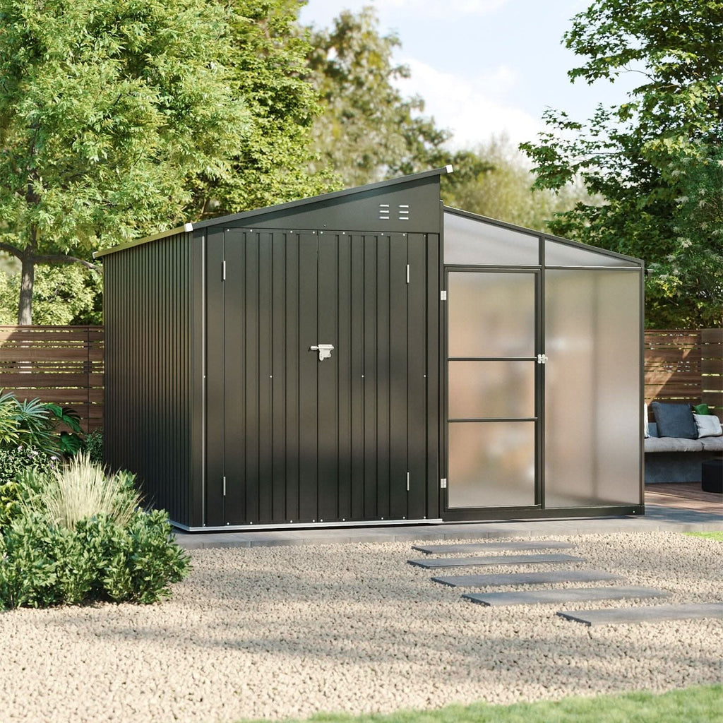 Metal Garden Shed & Greenhouse Combo with Acrylic Panels