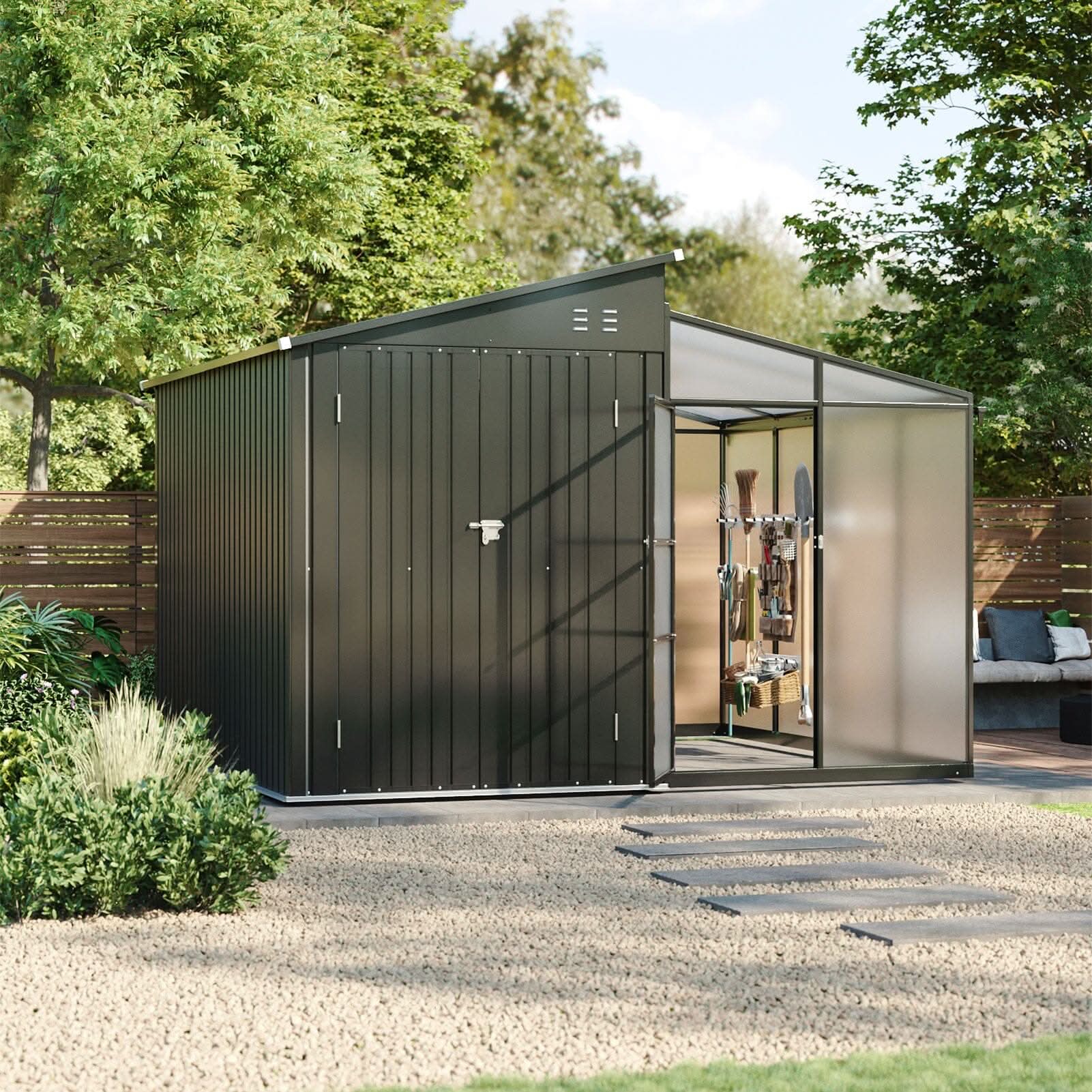 Metal Garden Shed & Greenhouse Combo with Acrylic Panels