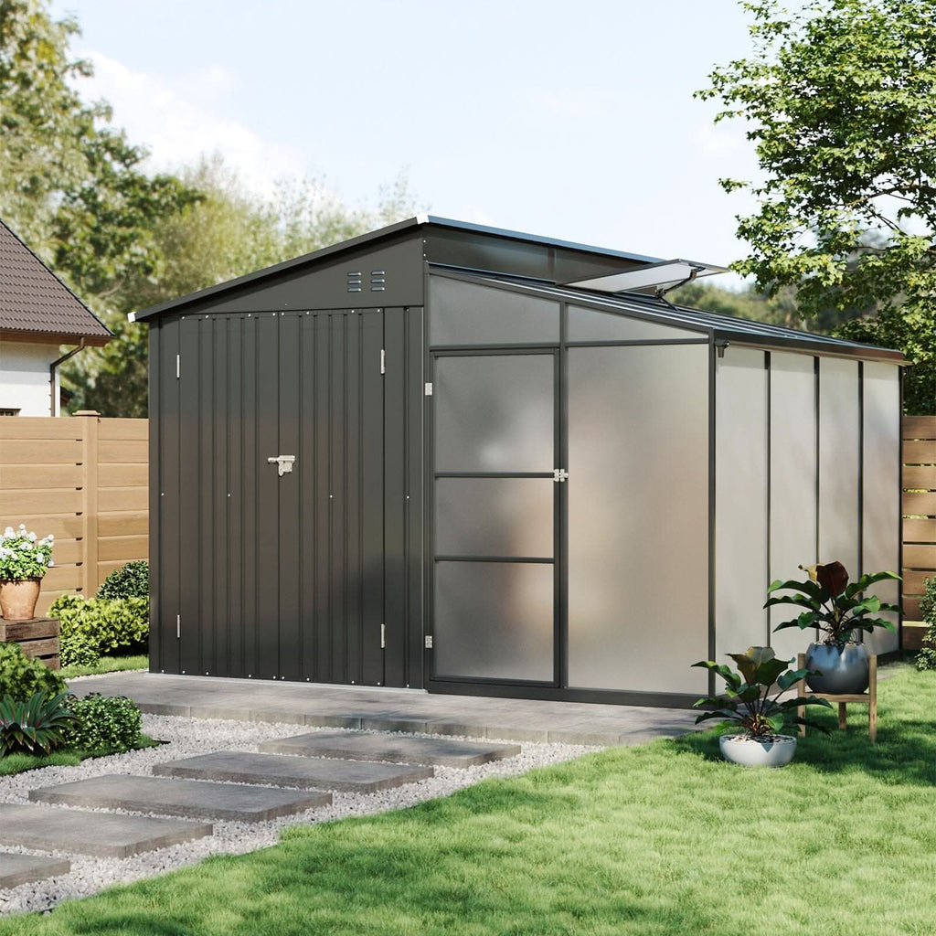 Metal Garden Shed & Greenhouse Combo with Acrylic Panels
