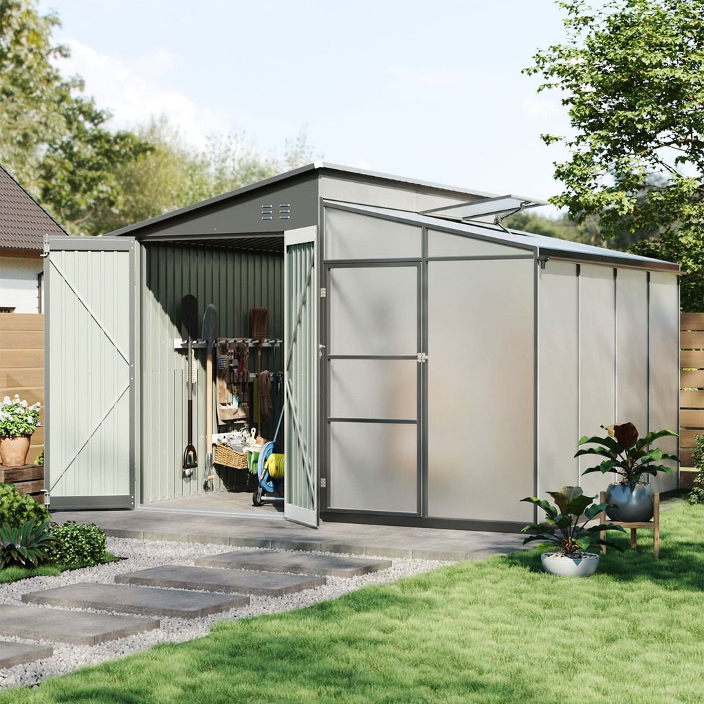 Metal Garden Shed & Greenhouse Combo with Acrylic Panels