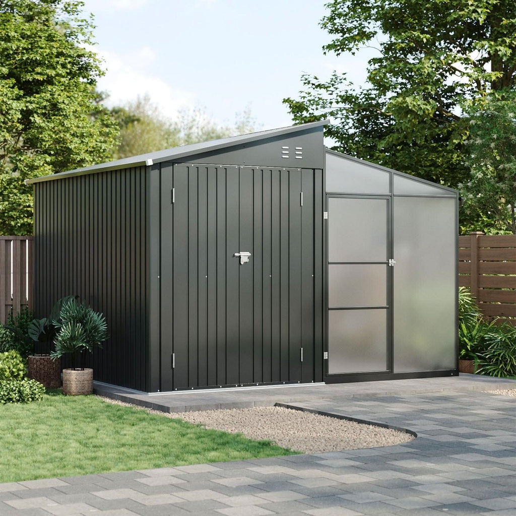Metal Garden Shed & Greenhouse Combo with Acrylic Panels