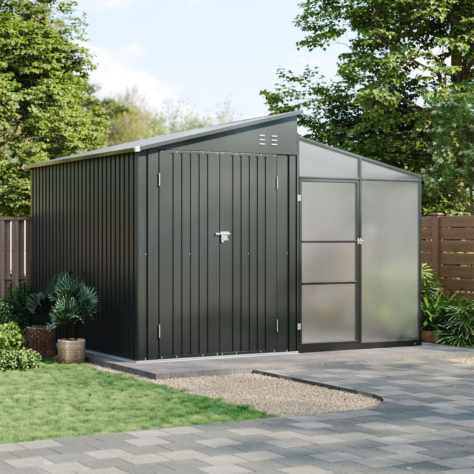 Metal Garden Shed & Greenhouse Combo with Acrylic Panels