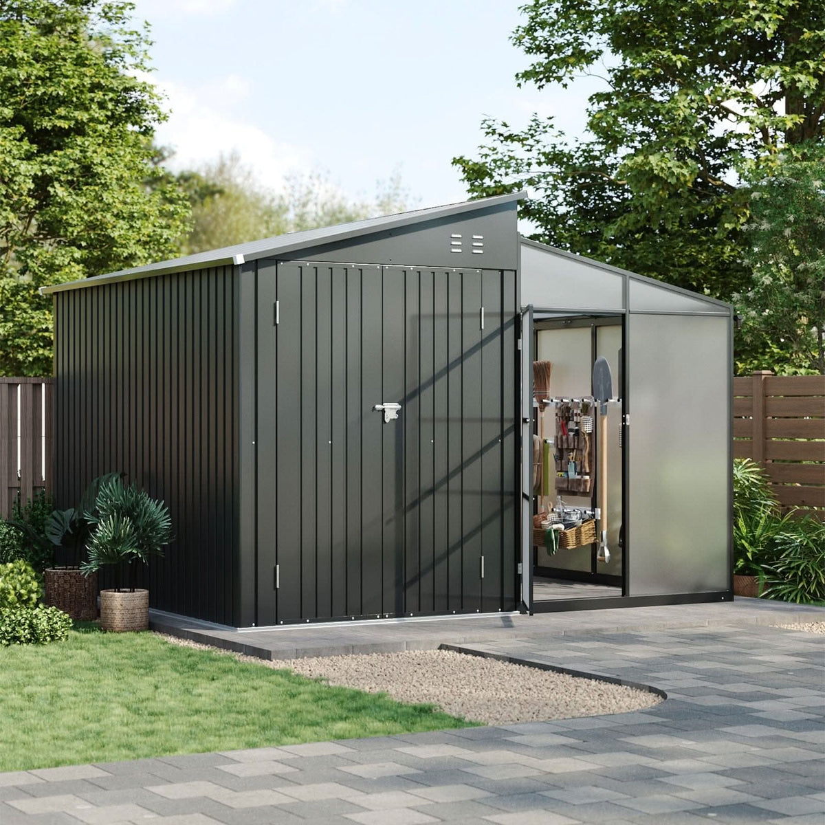 Metal Garden Shed & Greenhouse Combo with Acrylic Panels