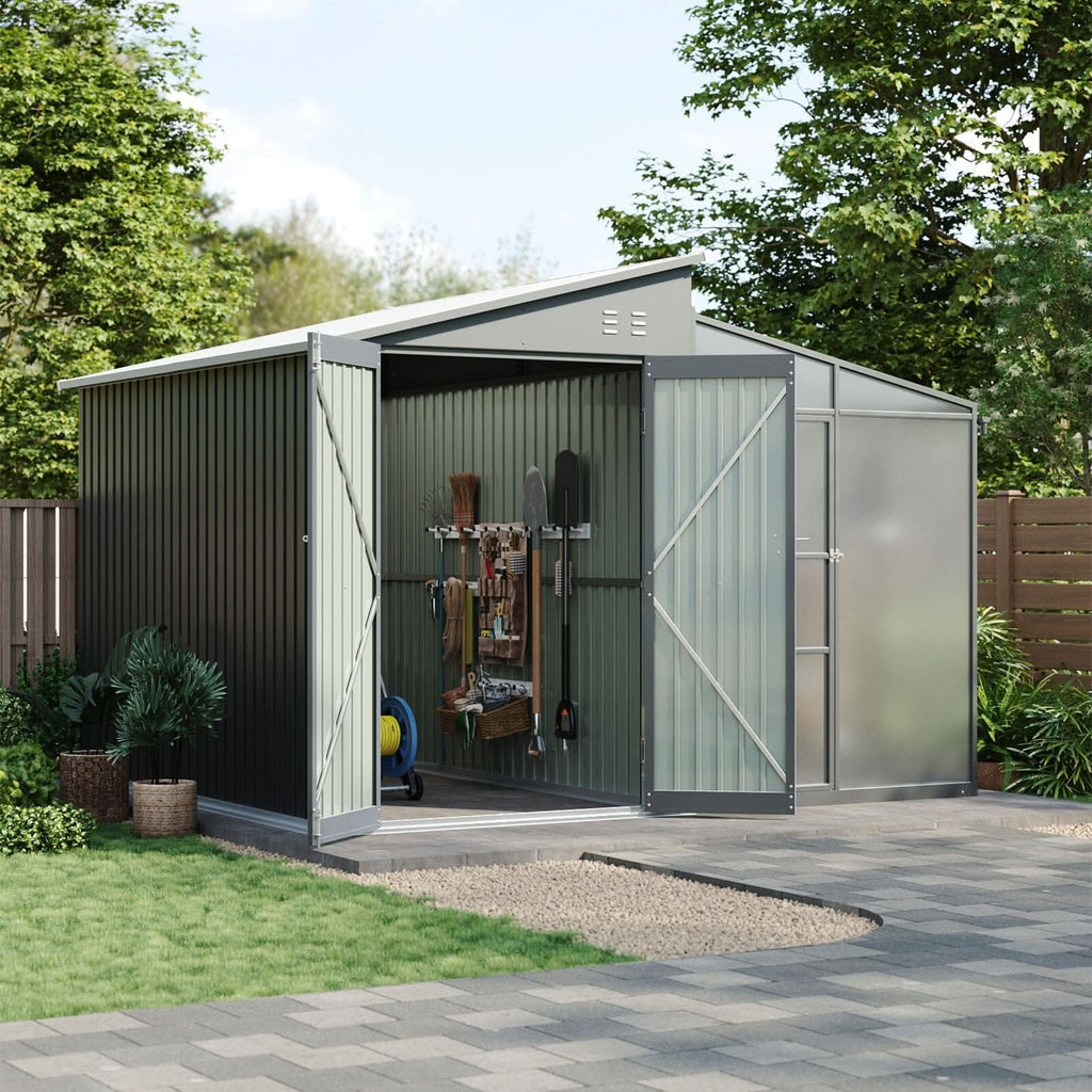 Metal Garden Shed & Greenhouse Combo with Acrylic Panels