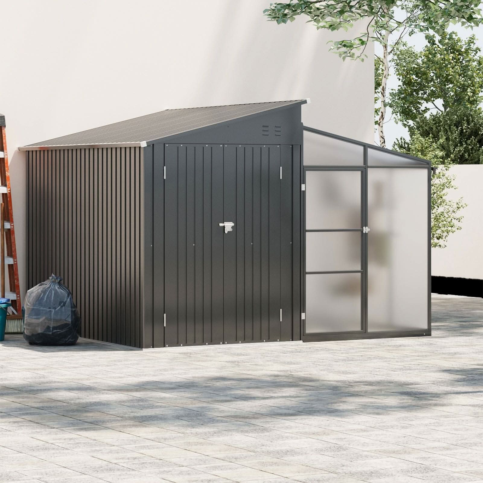 Metal Garden Shed & Greenhouse Combo with Acrylic Panels
