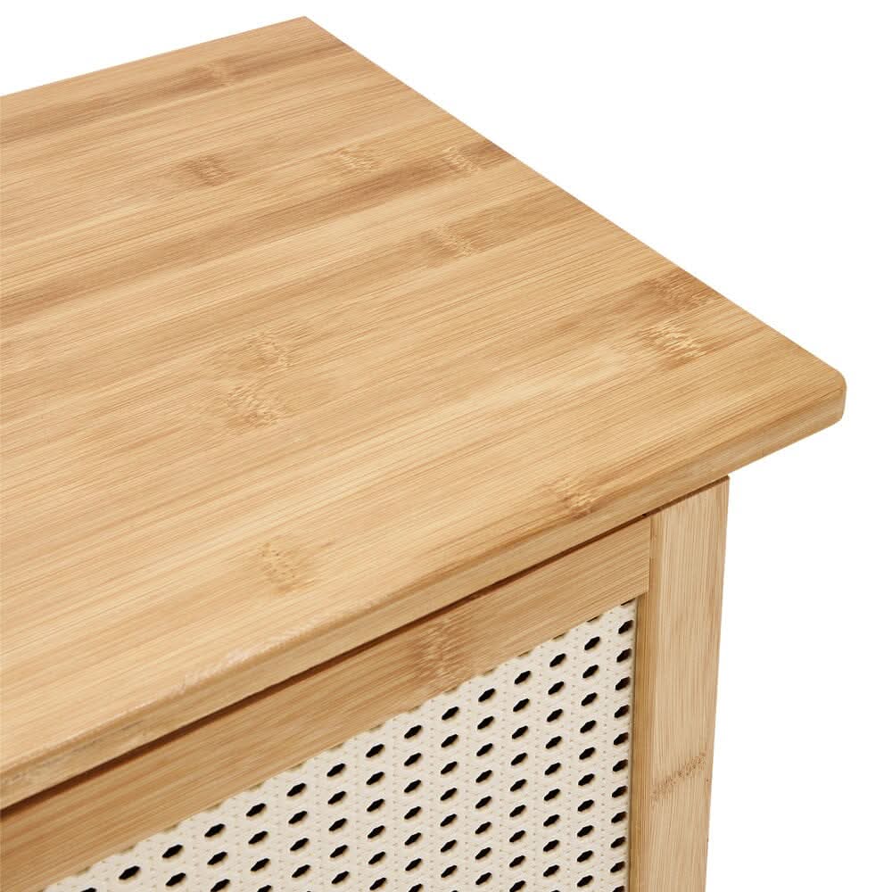 Natural Wood Rattan 4-Door Shoe Storage Bench Hallway Seating Organiser