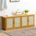 Natural Wood Rattan 4-Door Shoe Storage Bench Hallway Seating Organiser