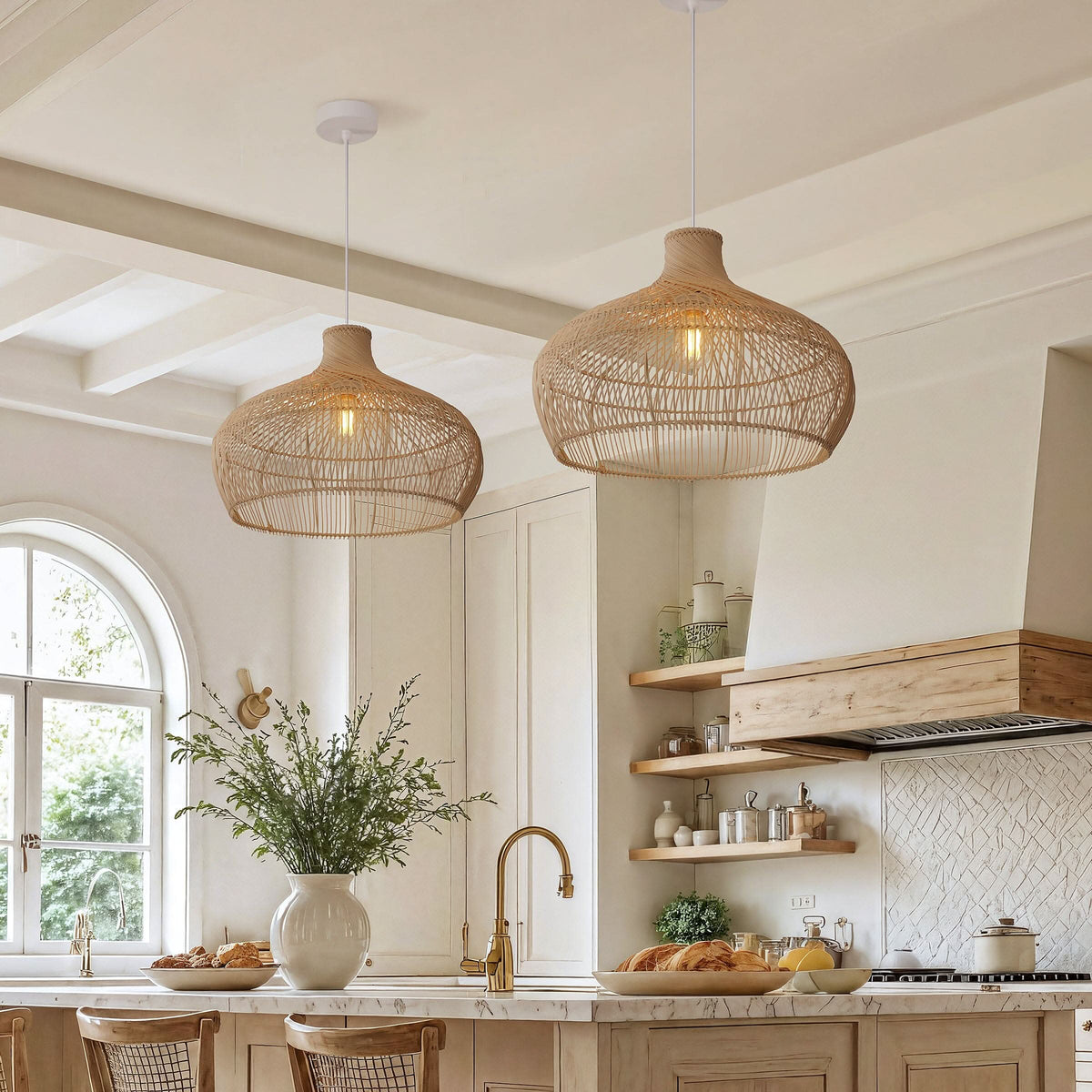 Lightsin Cella-Handwoven Gourd Shaped Rattan Pendant Light