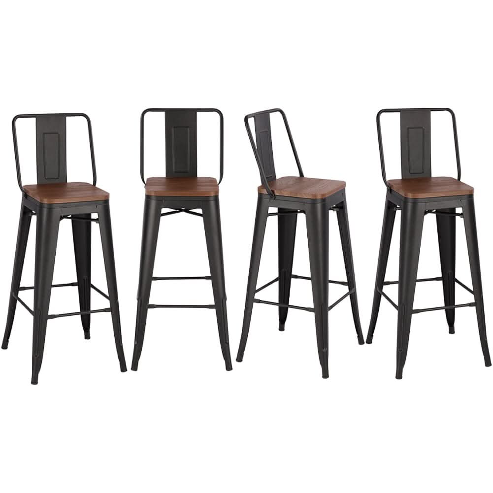 Set of 2/4 Metal Wooden High Bar Stools for Kitchen