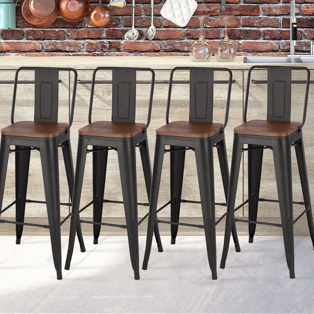 Set of 2/4 Metal Wooden High Bar Stools for Kitchen
