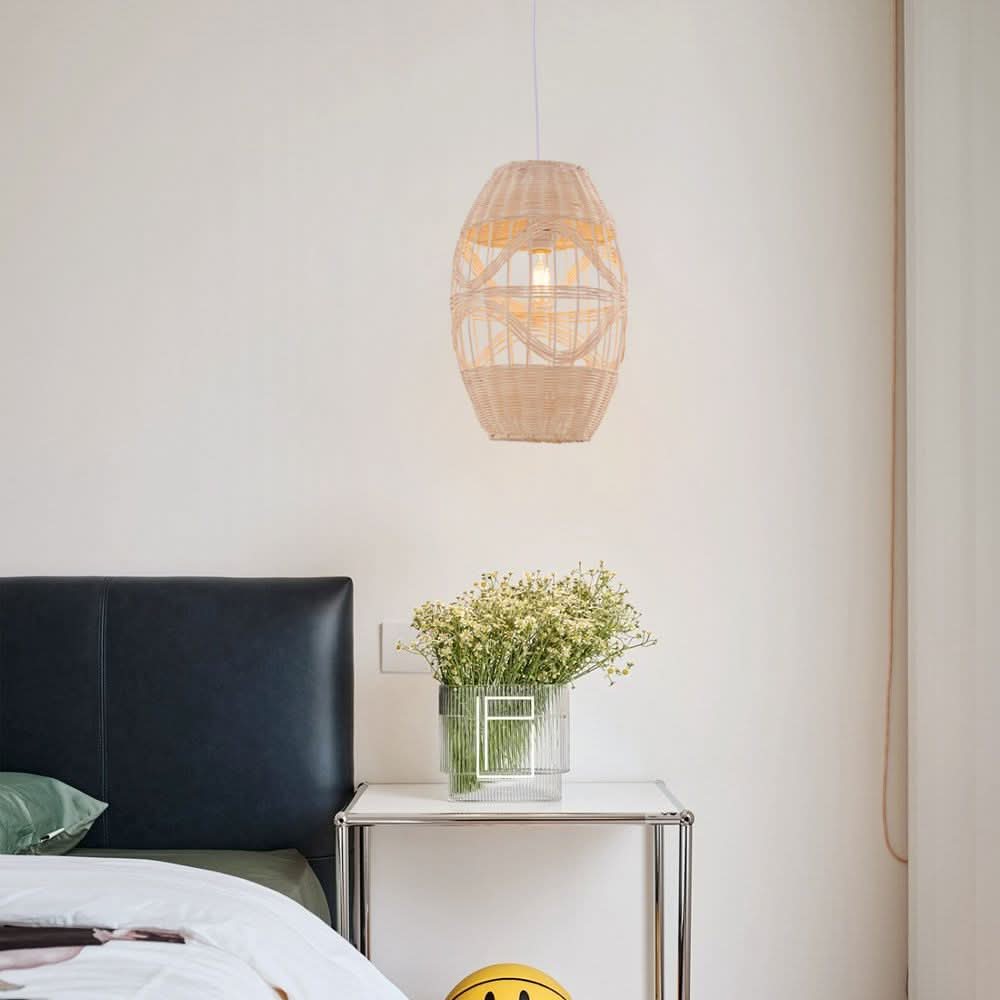 Lightsin Boho-Chic Handwoven Elongated Oval Rattan Pendant Light