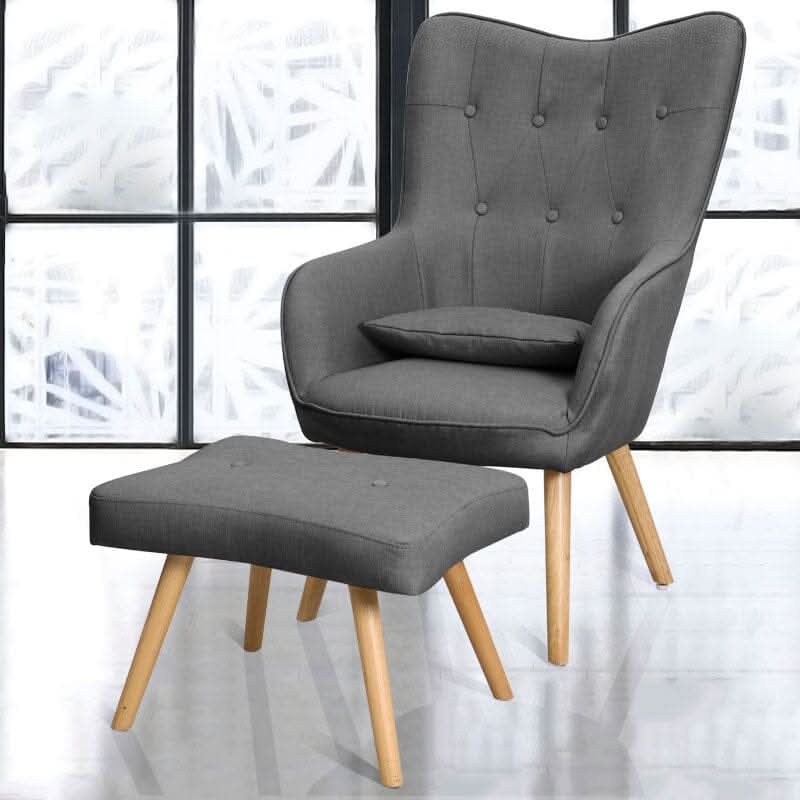 Soft Linen Wingback Lounge Chair and Footstool