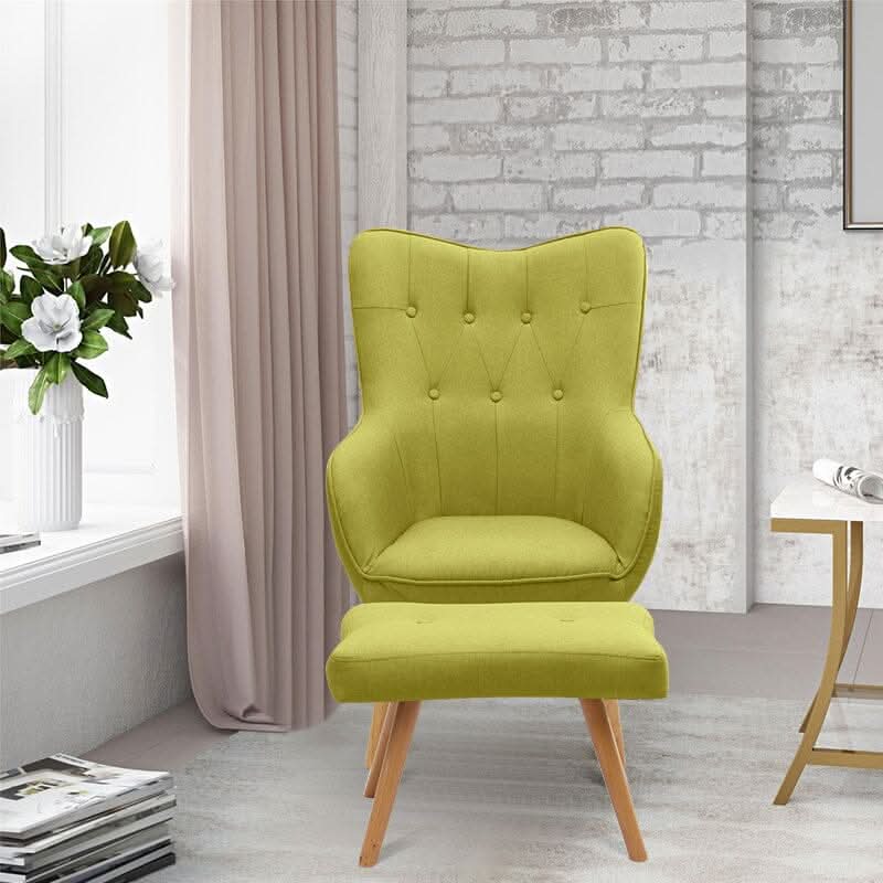 Soft Linen Wingback Lounge Chair and Footstool