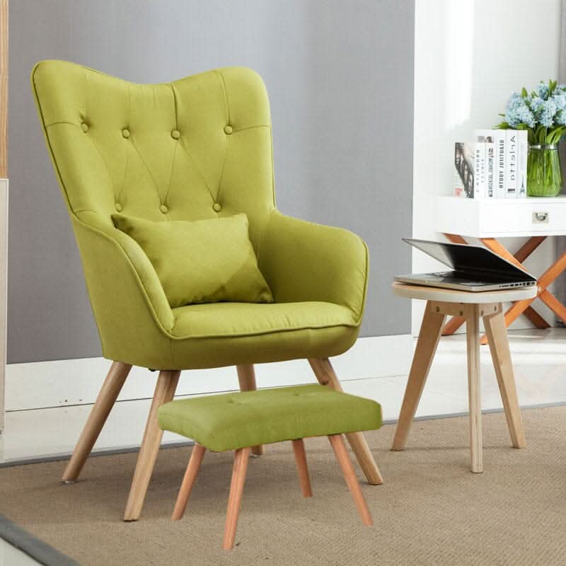 Soft Linen Wingback Lounge Chair and Footstool