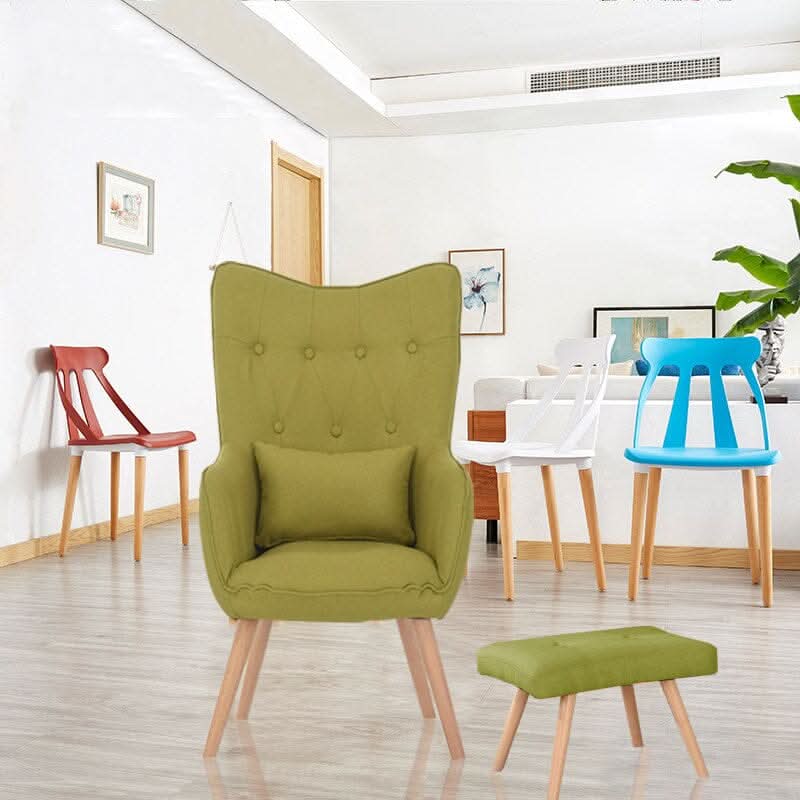 Soft Linen Wingback Lounge Chair and Footstool