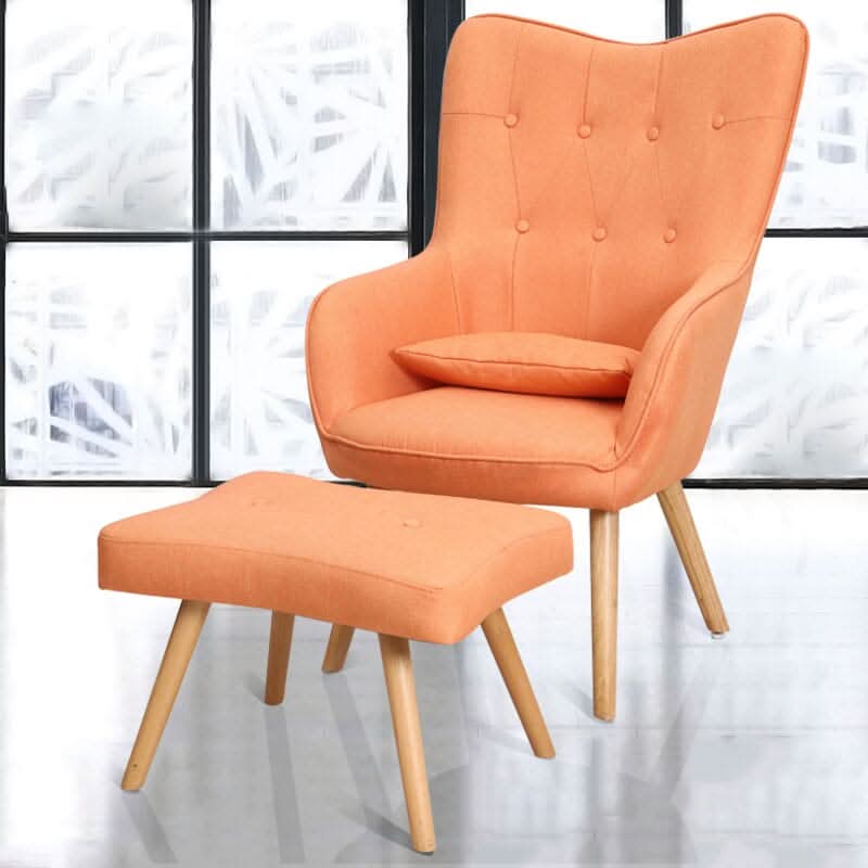 Soft Linen Wingback Lounge Chair and Footstool