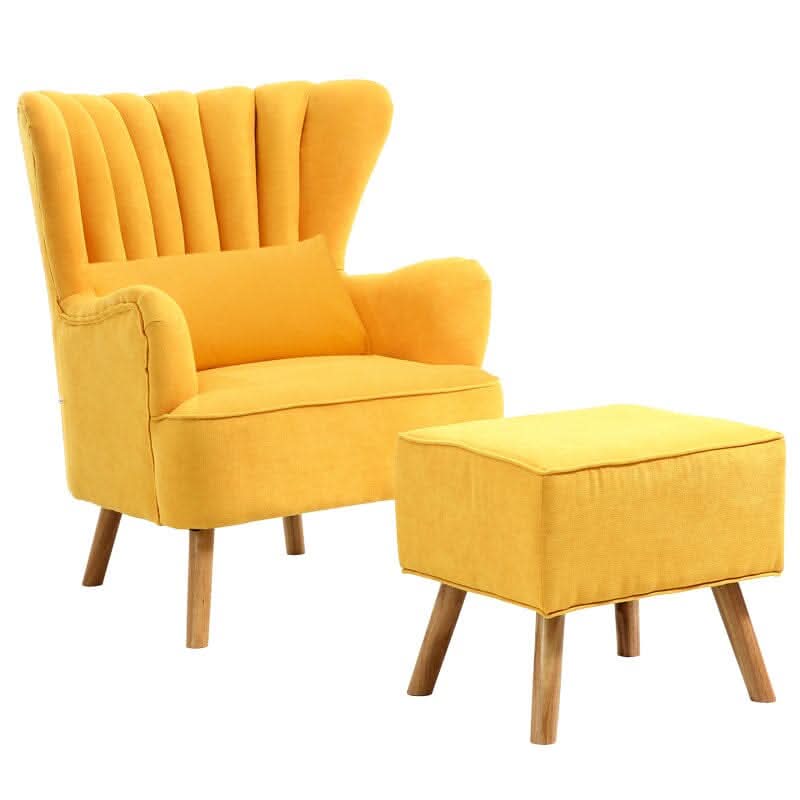 77cm W Occasion Faux Wool Wingback Chair Padded Armchair and Footstool