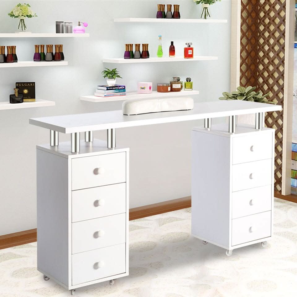 8-drawer Manicure Station Nail Beauty Table on Wheels for Salons