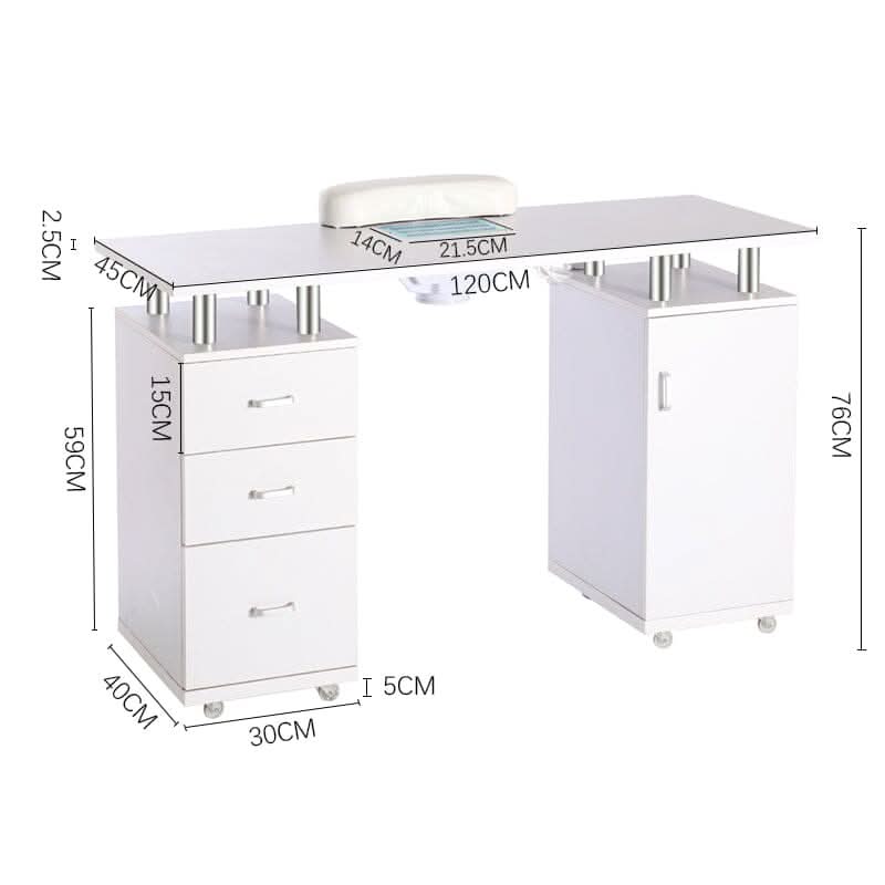 Professional Manicure Station Nail Table on Wheels with Dust Collector