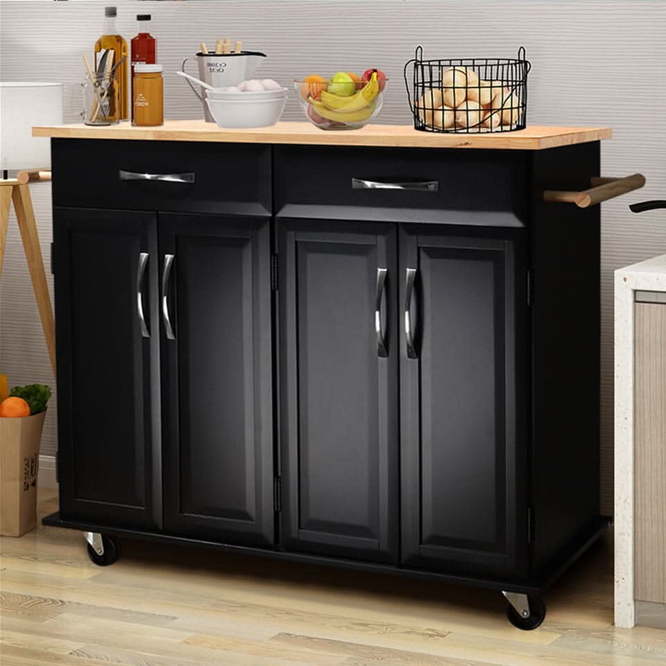 3ft Wooden Large Catering Trolley Cart Kitchen Cabinet with Drawer