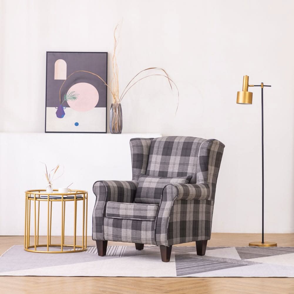 Tartan Tub Chair with Wood Legs and Cushion