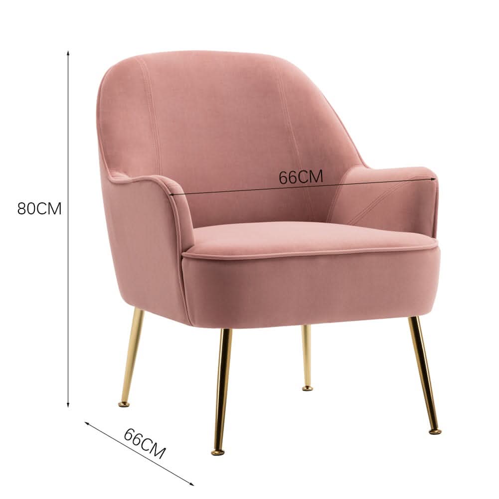 2ft Leisure Velvet Armchair with Gold-Plated Metal Legs