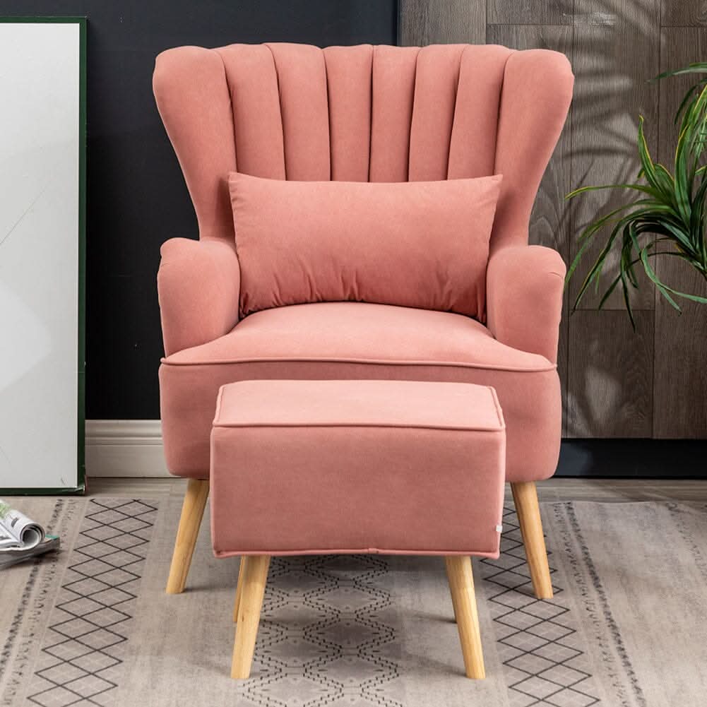 48cm W Occasion Frosted Velvet Wingback Armchair and Footstool