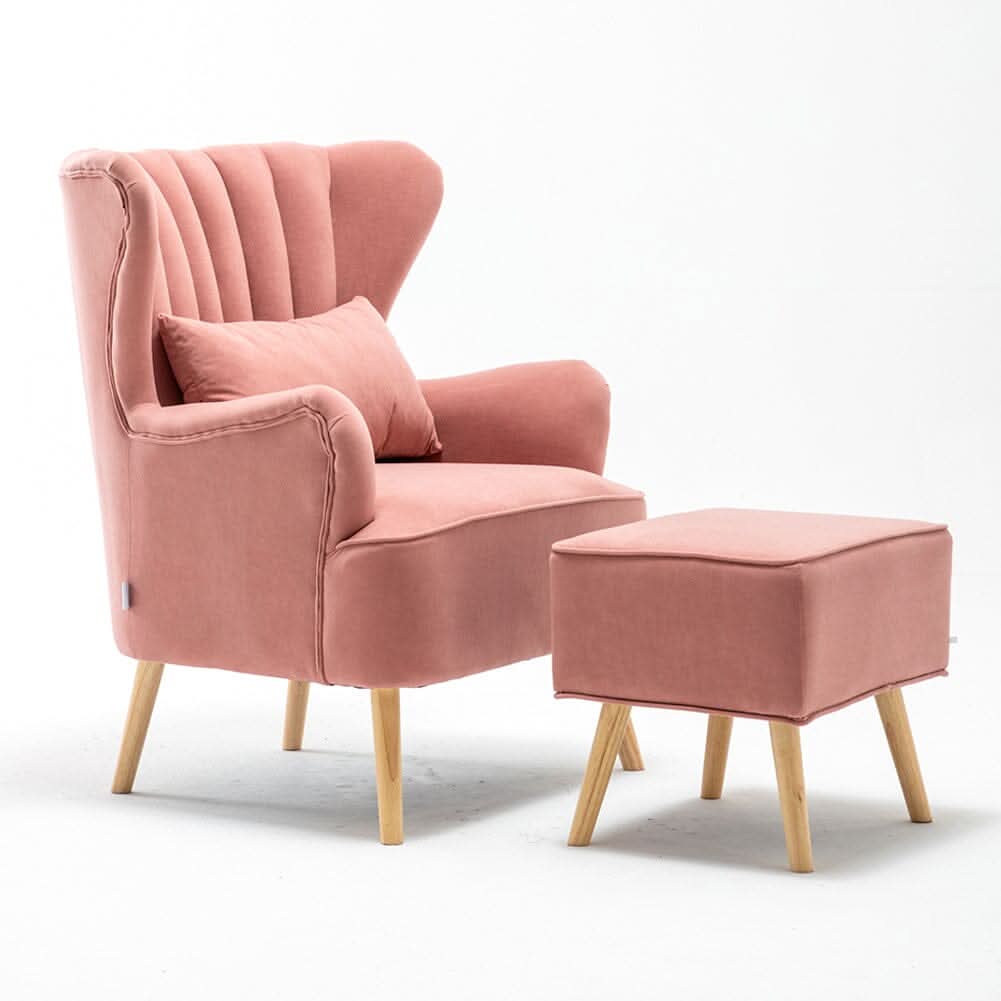 48cm W Occasion Frosted Velvet Wingback Armchair and Footstool
