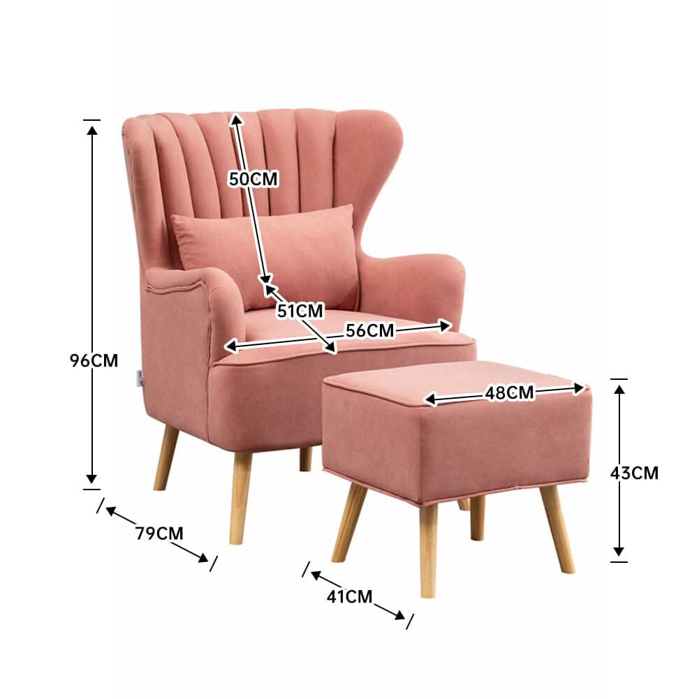 48cm W Occasion Frosted Velvet Wingback Armchair and Footstool