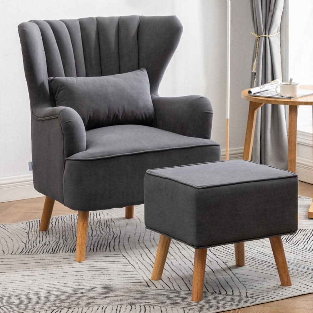 48cm W Occasion Frosted Velvet Wingback Armchair and Footstool