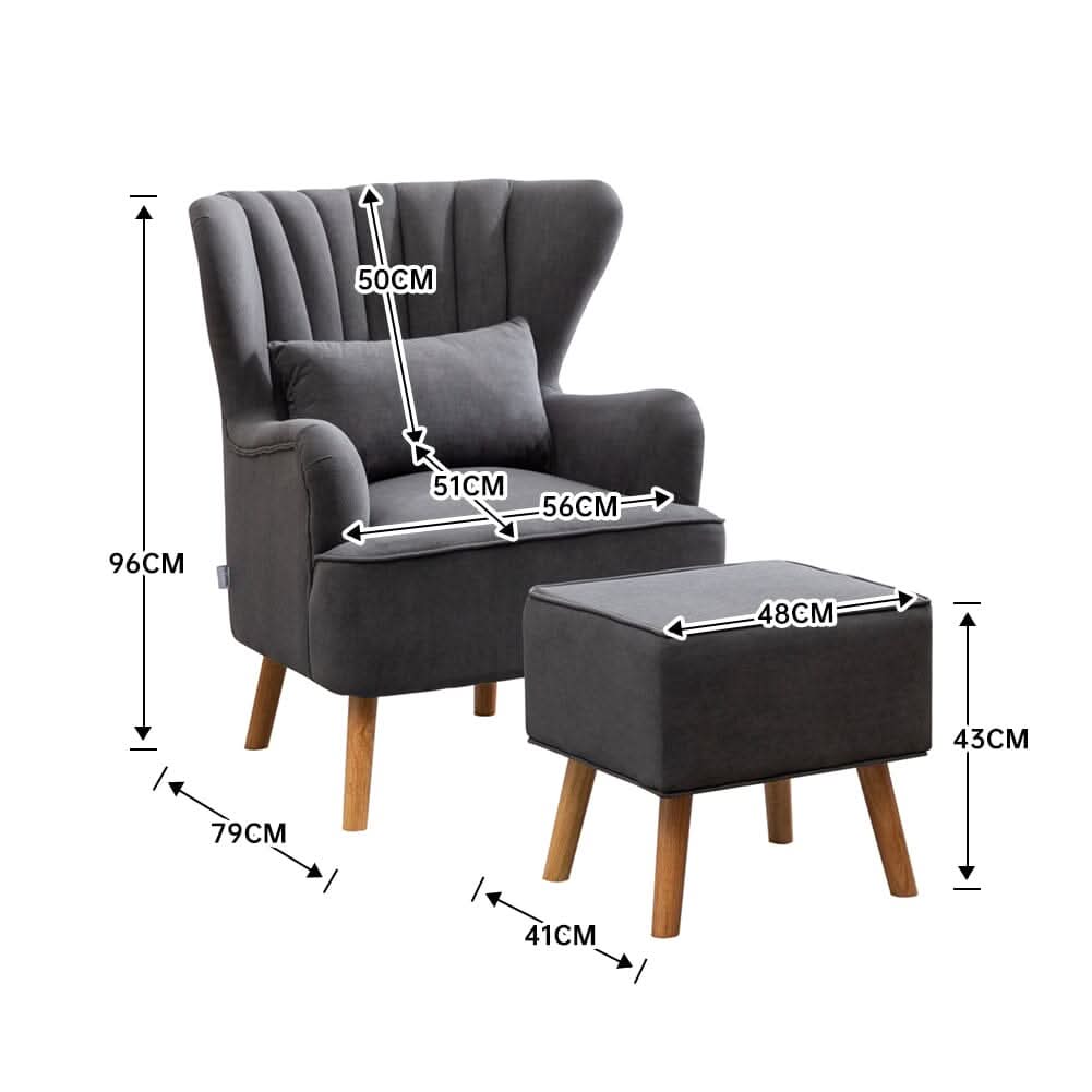 48cm W Occasion Frosted Velvet Wingback Armchair and Footstool