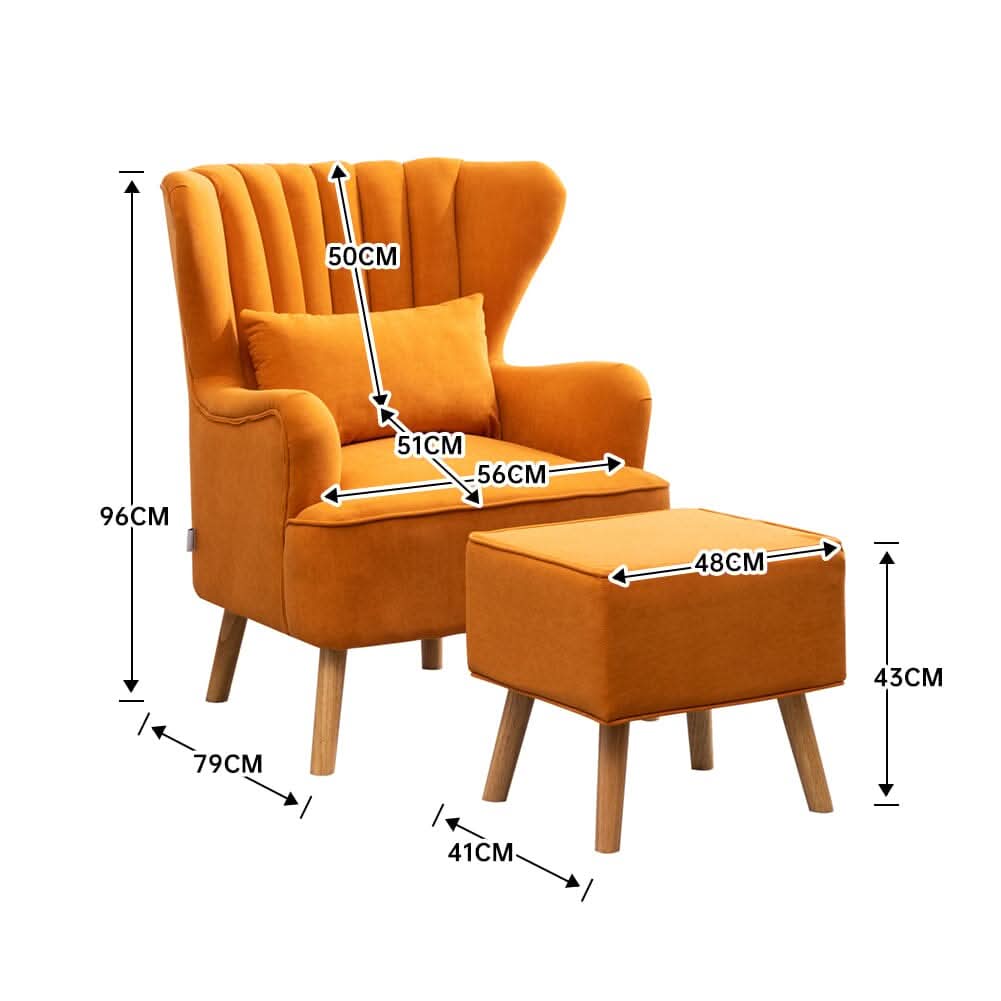48cm W Occasion Frosted Velvet Wingback Armchair and Footstool