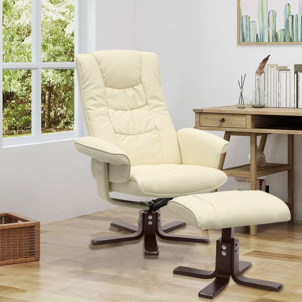 3ft Swivel Recliner Chair Armchair PU Leather with Footstool