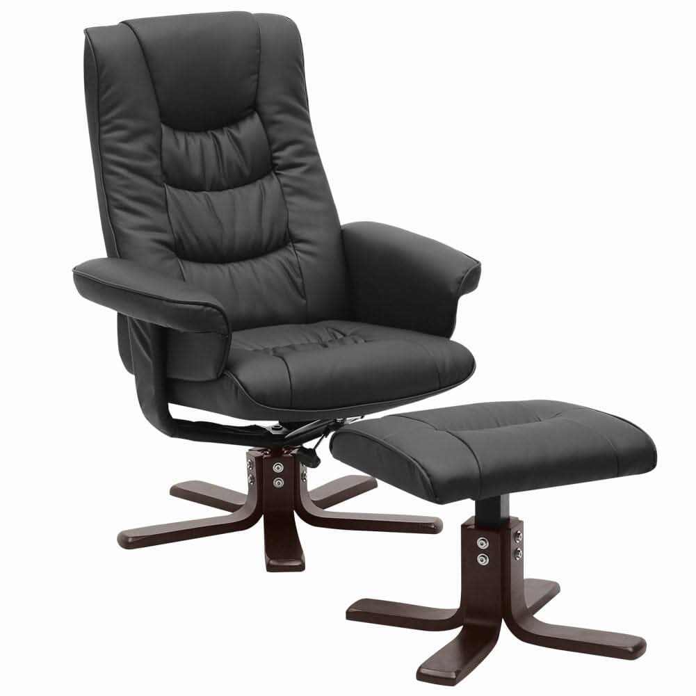 3ft Swivel Recliner Chair Armchair PU Leather with Footstool