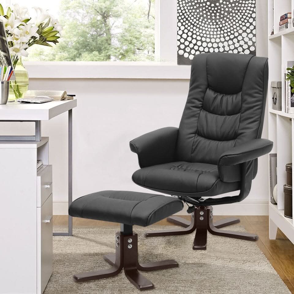 3ft Swivel Recliner Chair Armchair PU Leather with Footstool