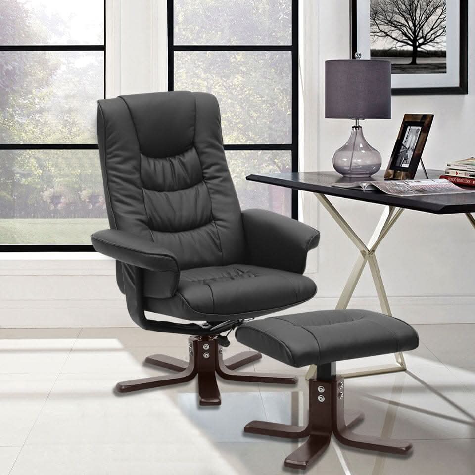 3ft Swivel Recliner Chair Armchair PU Leather with Footstool