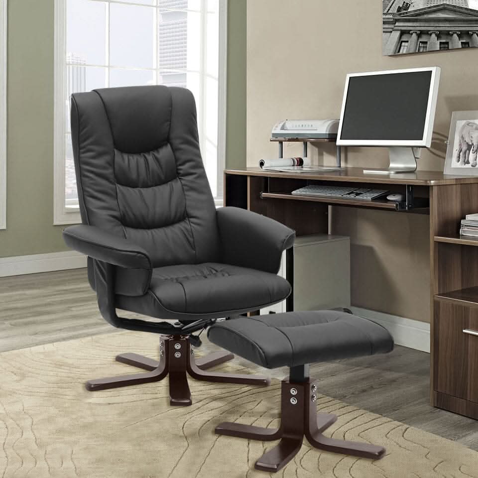 3ft Swivel Recliner Chair Armchair PU Leather with Footstool