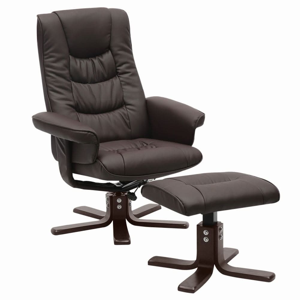3ft Swivel Recliner Chair Armchair PU Leather with Footstool