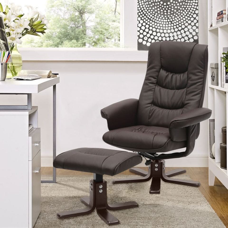 3ft Swivel Recliner Chair Armchair PU Leather with Footstool