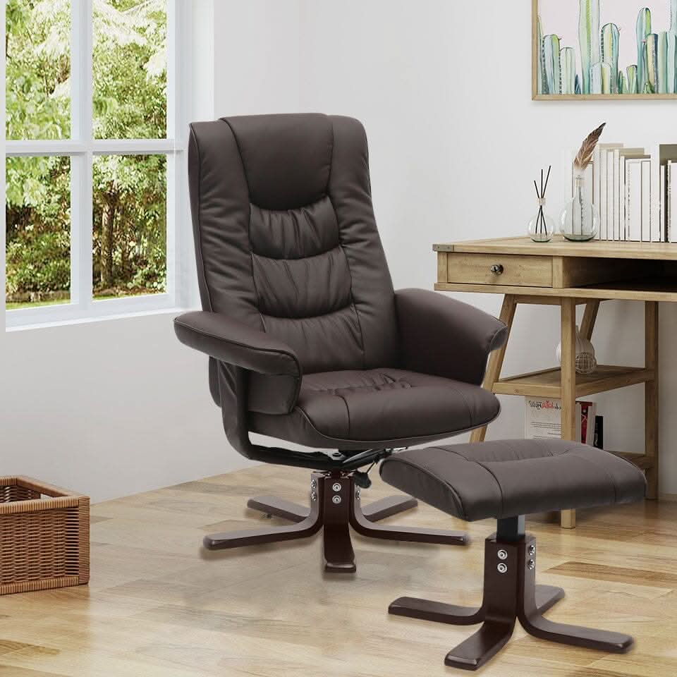 3ft Swivel Recliner Chair Armchair PU Leather with Footstool