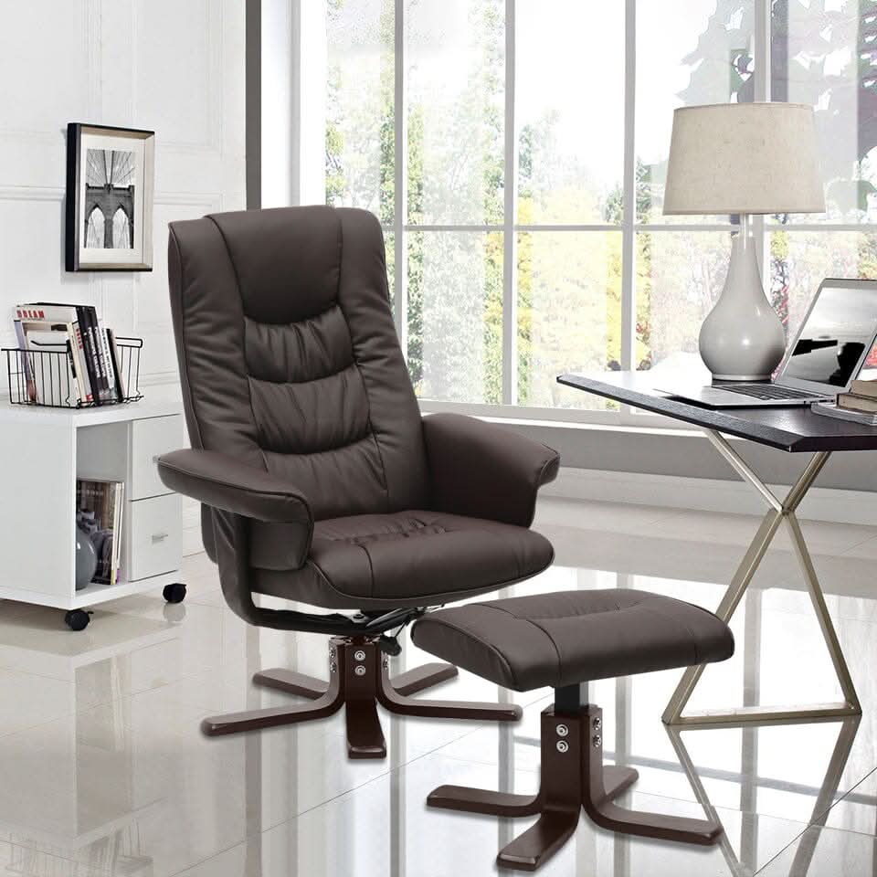 3ft Swivel Recliner Chair Armchair PU Leather with Footstool