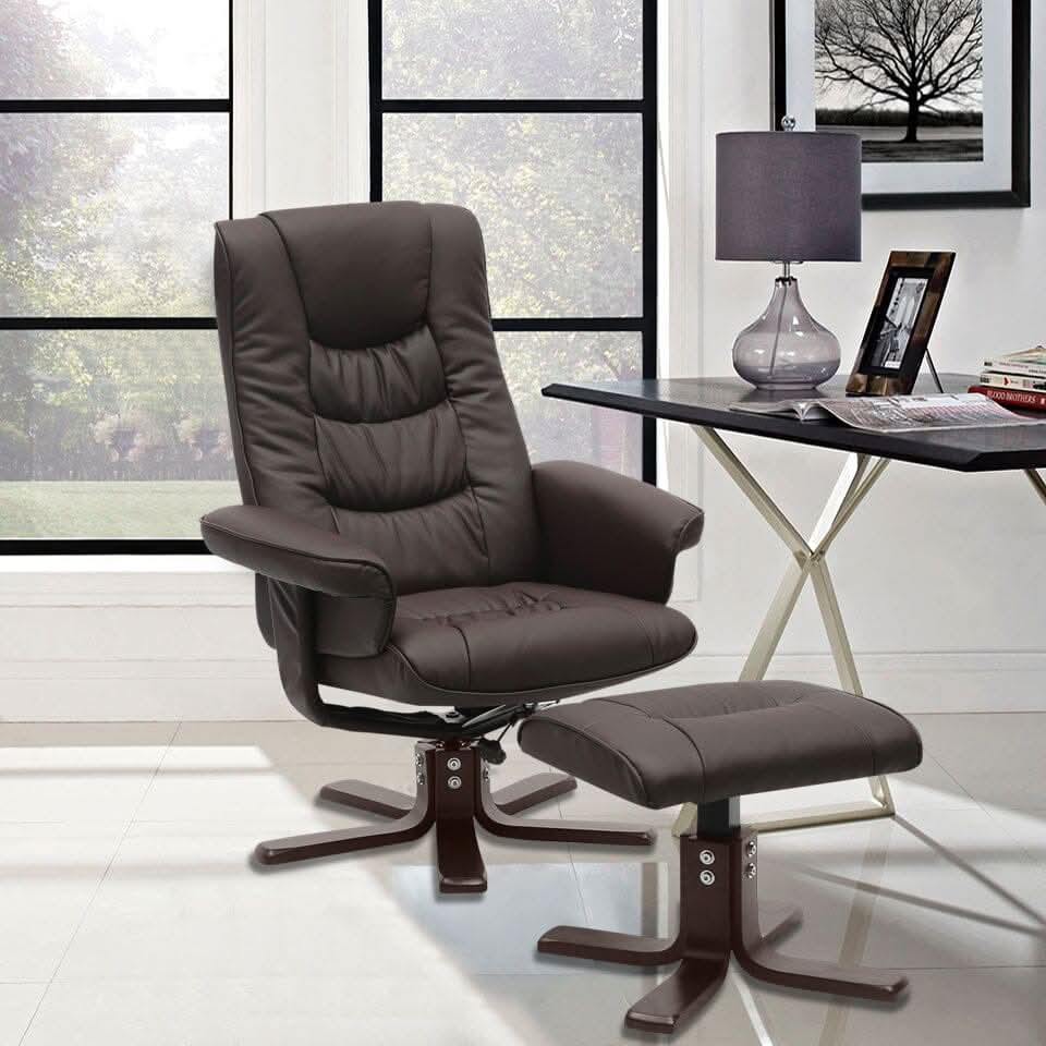 3ft Swivel Recliner Chair Armchair PU Leather with Footstool